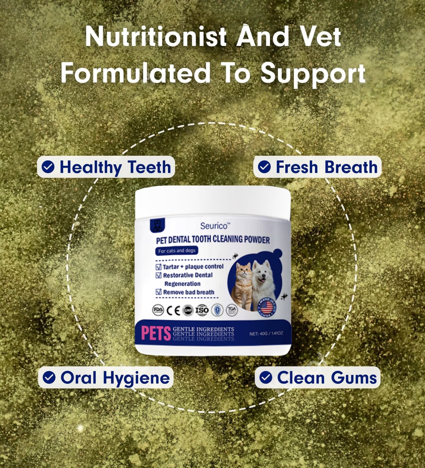 (official Store】LastDay! 70% OFF! - Seurico™Pet Dental Powder -Freshen Breath,Regenerate Teeth &Remove Tartar(AVMARecommended for Cats &Dogs