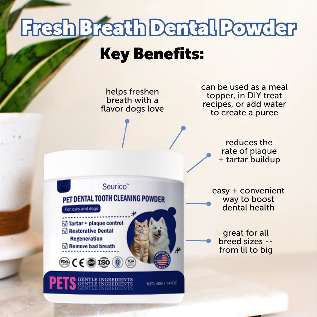 (official Store】LastDay! 70% OFF! - Seurico™Pet Dental Powder -Freshen Breath,Regenerate Teeth &Remove Tartar(AVMARecommended for Cats &Dogs